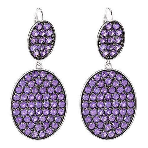 Pinctore Rhodium Over Sterling Silver African Amethyst Drop Earrings 18l Ebay