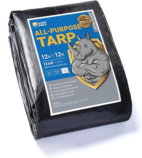 GUARD SHIELD Heavy Duty Tarp 12x12 Feet Black Tarp Large Outdoor Tarps