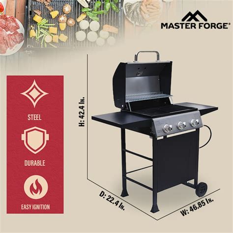 Master Forge Black And Silverporcelain And Stainless Steel 3 Burner Liquid Propane Gas Grill