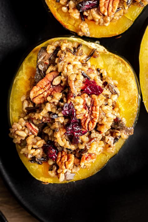 Vegan Wild Rice Stuffed Acorn Squash