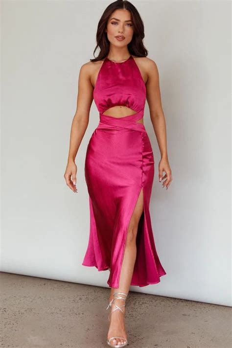 Fuschia Dress Pink Midi Dress Tulle Dress Satin Dresses Outfit