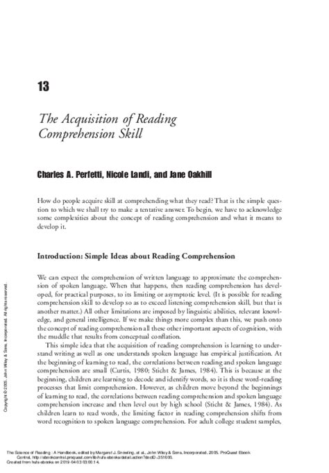 Pdf The Acquisition Of Reading Comprehension Skill Introduction