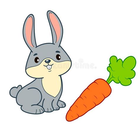 Cute Rabbit Cartoon. Bunny and Carrot Clipart Vector Illustration Stock ...