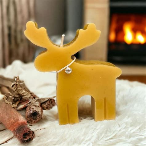 Yellow Beeswax Interior Reindeer Christmas Candle Rudolf Beeswax Bay Farm