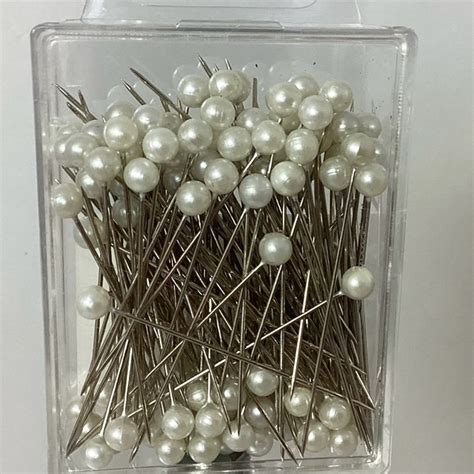 New 5cm Large Pearl Headed Pins Pack 144 Ivory Village Green