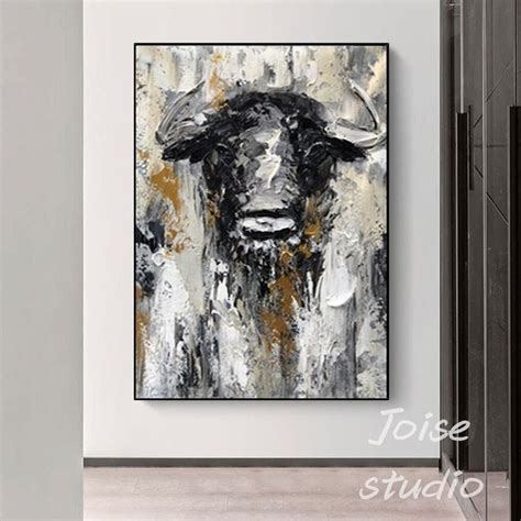 Large Abstract Cow Oil Painting Original Bull Painting Black - Etsy