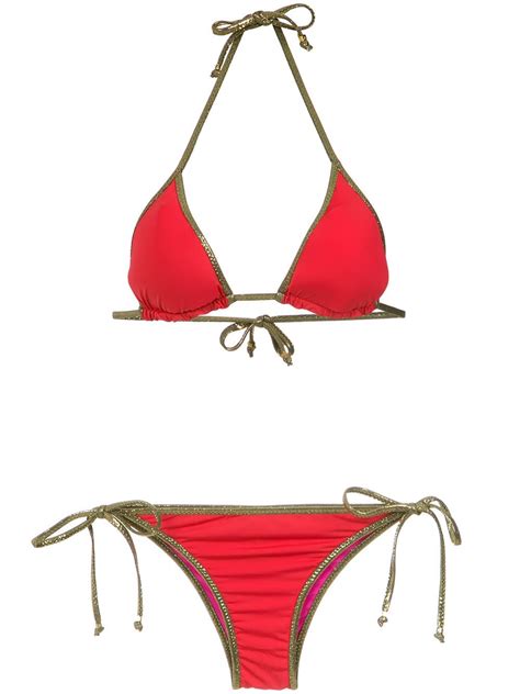 Amir Slama Gold Tone Trimming Bikini Set Red Farfetch