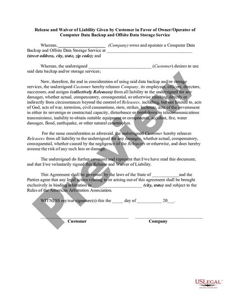 Release And Waiver Of Liability Given By Customer In Favor Of Owner