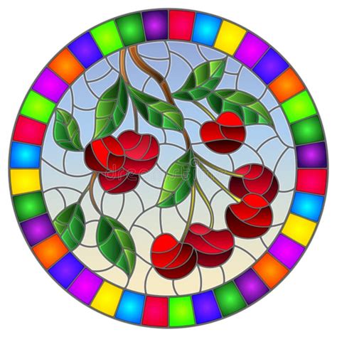 Stained Glass Illustration With The Branches Of Cherry Tree The