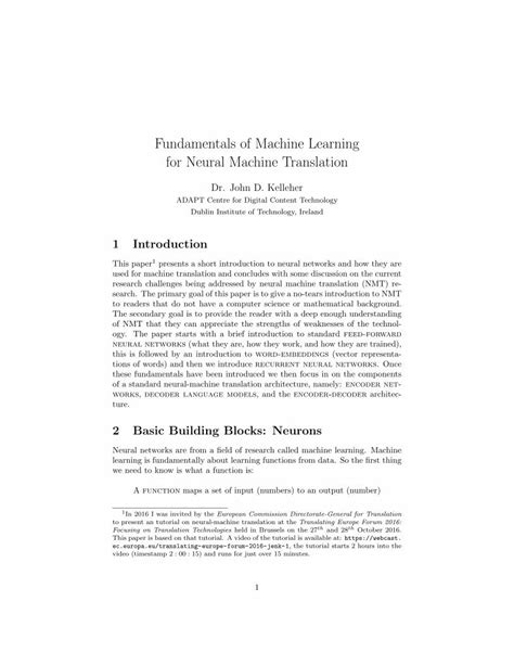 Pdf Fundamentals Of Machine Learning For Neural Machine Translation