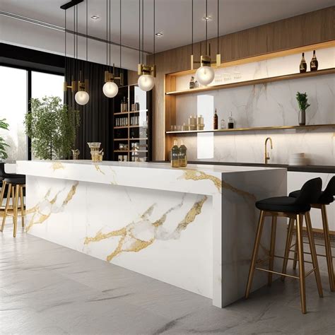 Artificial Gold Vein Calacatta Stone Slab White Quartz Solid Surface