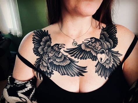 Chest Piece Crow Tattoo Chest Piece Ruffled Ruffle Blouse Crop Tops