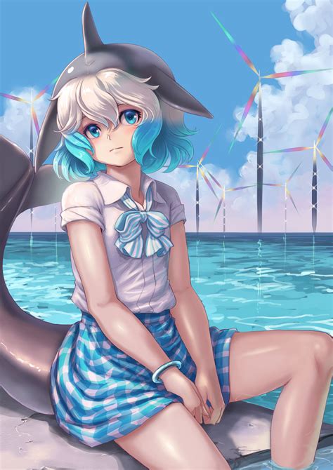 Safebooru 1girl Bangs Bare Arms Black Hair Blowhole Blue Eyes Blue Hair Bow Bowtie Cetacean