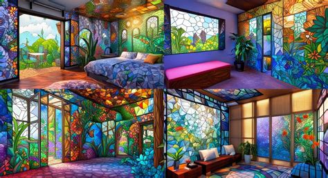 Futuristic Room In A Jungle House With 3 Stain Glass Windows Wild