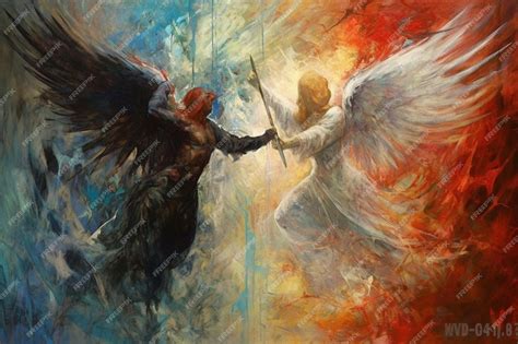 Premium AI Image | painting of two angels fighting with swords in a ...