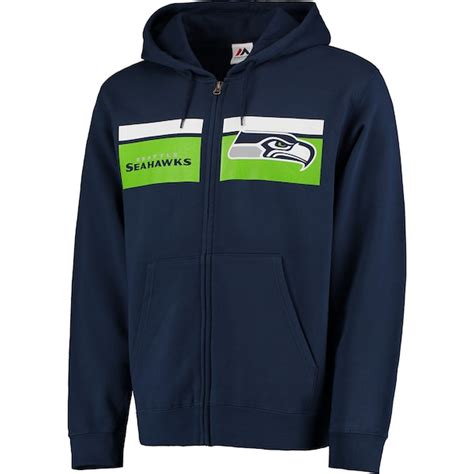 Mens Seattle Seahawks Majestic Navy Touchback Full Zip Hoodie