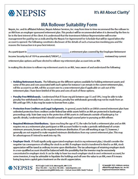 Ira Rollover Suitability Form Nepsis Inc