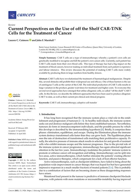 Pdf Current Perspectives On The Use Of Off The Shelf Car Tnk Cells