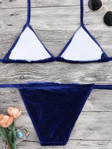 15 OFF 2021 Halter Velvet Thong Bikini Set In SAPPHIRE BLUE ZAFUL