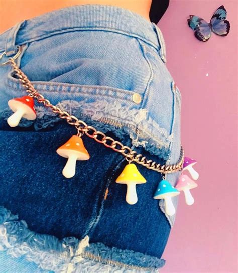 Indie Aesthetic Colorful Mushroom Pendant Pant Chains Trendy Jewelry