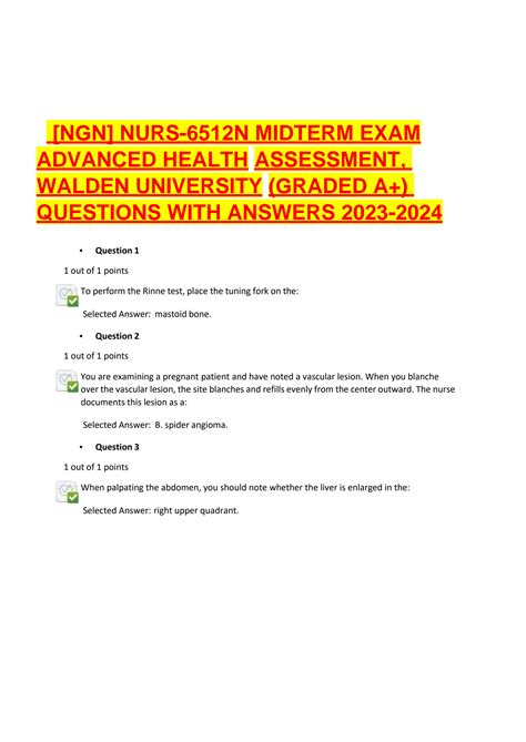 Solution Ngn Nurs N Midterm Exam Advanced Health Assessment Walden