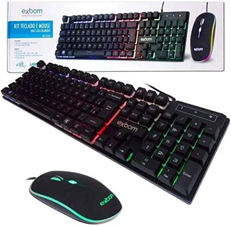 Exbom Kit Teclado Mouse Gamer Computador Usb Abnt Led Preto Bk G