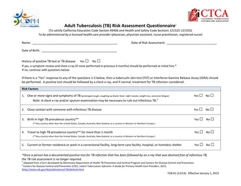 Tb Risk Assessment Worksheet 2023