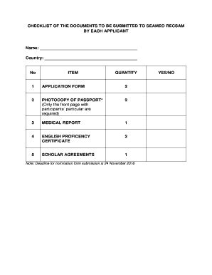 Fillable Online Checklist Of The Documents To Be Submitted To Seameo