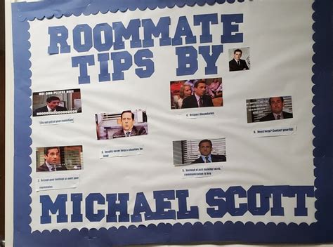 Roommate Tips By Michael Scott In 2024 Welcome Bulletin Boards College Bulletin Boards Res