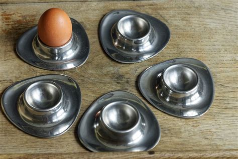 Egg Cups Set Of 6 Mid Century Modern Vintage Metal Egg Cups Etsy