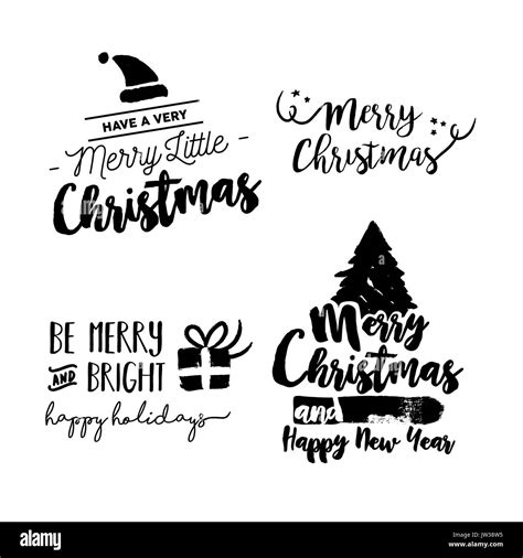 Merry Christmas Text Quote Set Calligraphy Lettering Design For