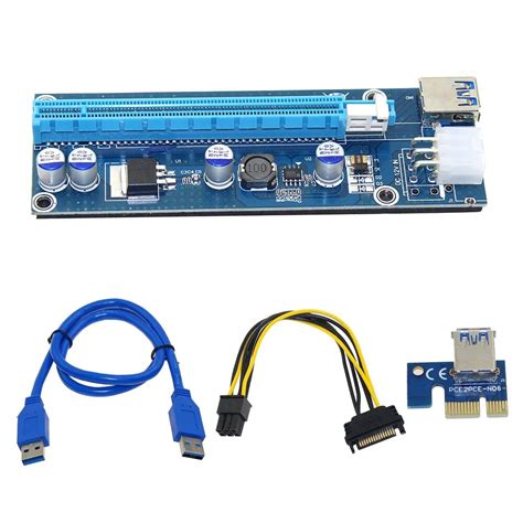 10pcs 006c Blue 1x To 16x Pci Express Riser Card Pci E Extender 60cm Usb 30 Cable Sata To 6pin