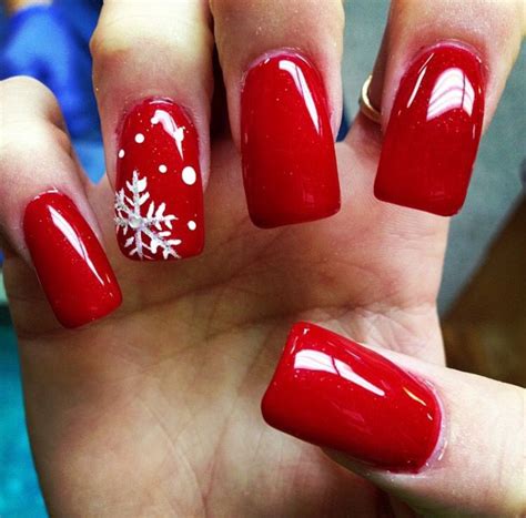 Glitter Red Gel With White Snowflake Design Nail Designs Glitter