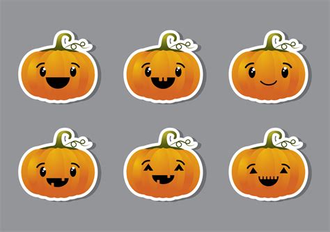 Halloween Pumpkins Stickers With Different Emotions Vector 10033518