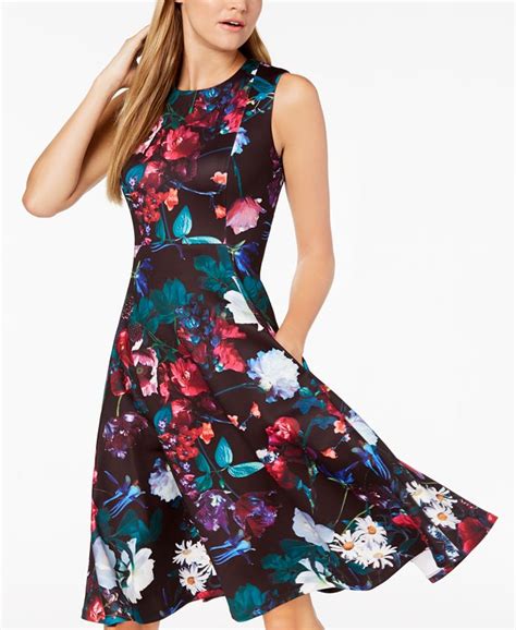 Calvin Klein Floral Scuba Fit And Flare Dress Macy S