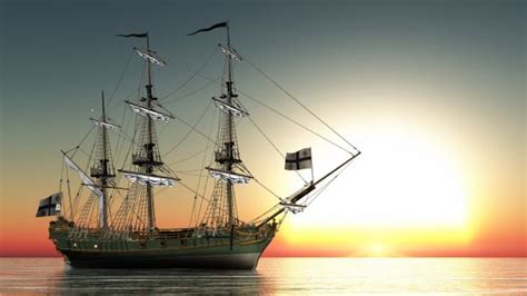 Wallpaper Sailing Ship Sea Sunset Retouching Digital Art