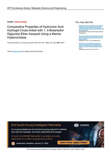 Pdf Comparative Properties Of Hyaluronic Acid Hydrogel Cross Linked