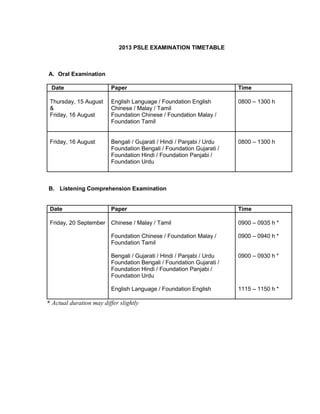 PSLE EXAM TIMETABLE 2013 PDF