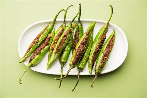 Premium Photo Bharwa Masala Mirch Or Stuffed Green Chillies Or Bharli