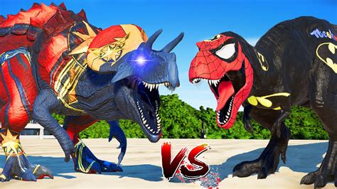 Captain Marvel Ultimasaurus Vs Bat Spiderman T Rex Dinosaurs Fight Jurassic World Evolution🌍