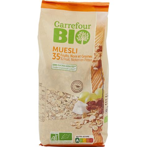 Muesli 35 fruits noix et graines CARREFOUR BIO le paquet de 500g à