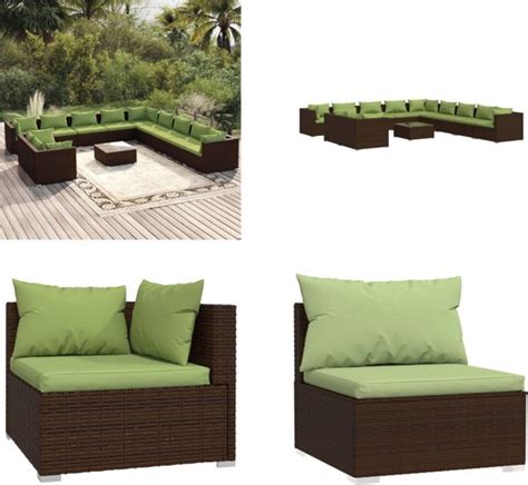 Vidaxl Delige Loungeset Met Kussens Poly Rattan Bruin