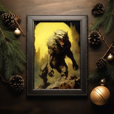 Lycan Werewolf Art Print Wolf Poster Art, Gothic Home Decor, Dark Academia Occult Art, Yellow ...