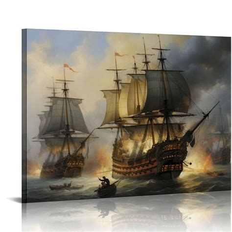 EastSmooth Ship Naval Battle Wall Art Picture Pirate Ship Sailboat ...