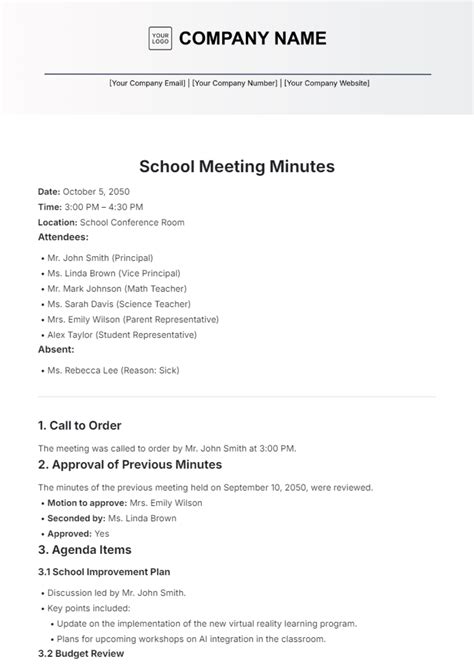 FREE School Meeting Minute Templates & Examples - Edit Online ...