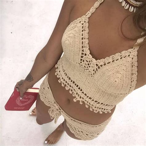 Hand Crochet Bikini Top Sexy Crop Top White Cotton Women S Bandeau