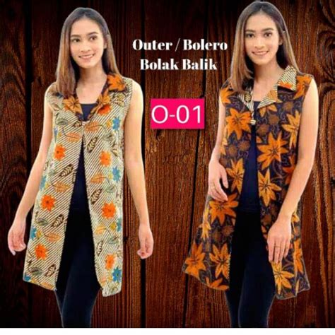 Jual Outer Batik Bolero Bolak Balik Cardigan Batik Wanita Rompi Batik