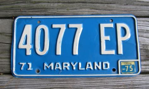 Maryland Blue White License Plate 1975