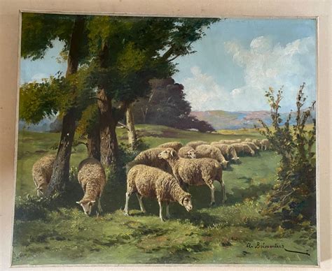 Proantic Ecole De Barbizon Moutons Dans Un Pr Huile Sur Toile X