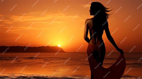 Premium Photo | Sunset beach woman silhouette